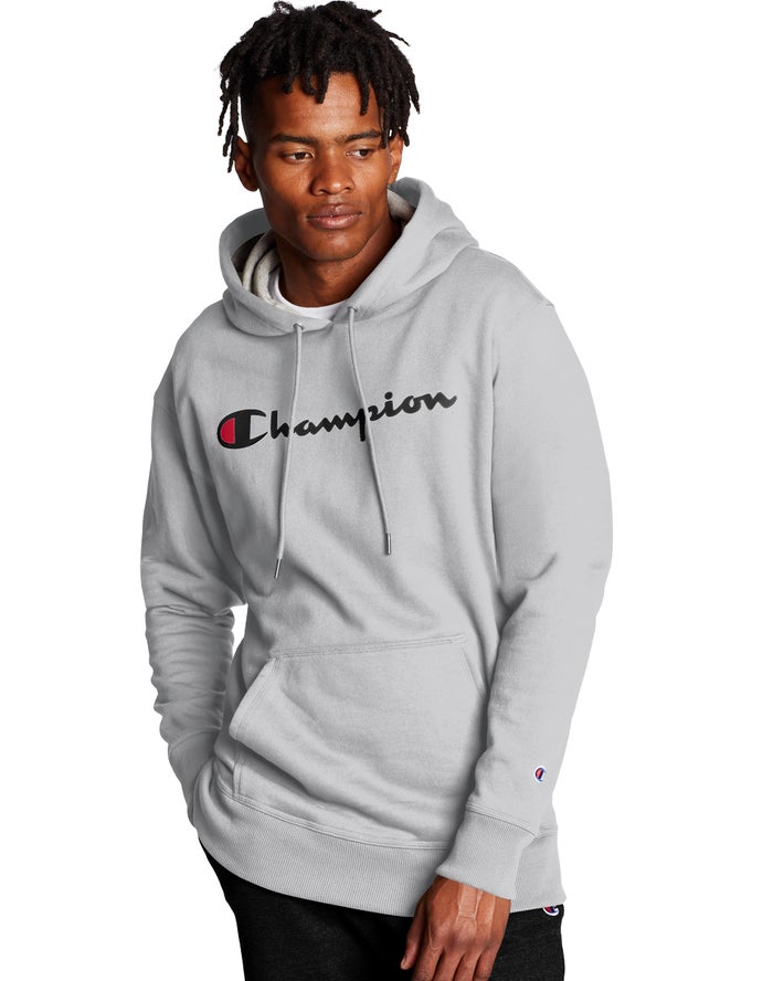 Champion Mens Hoodie NZ - Powerblend Script Logo Grey ( 7318-JNSCF )